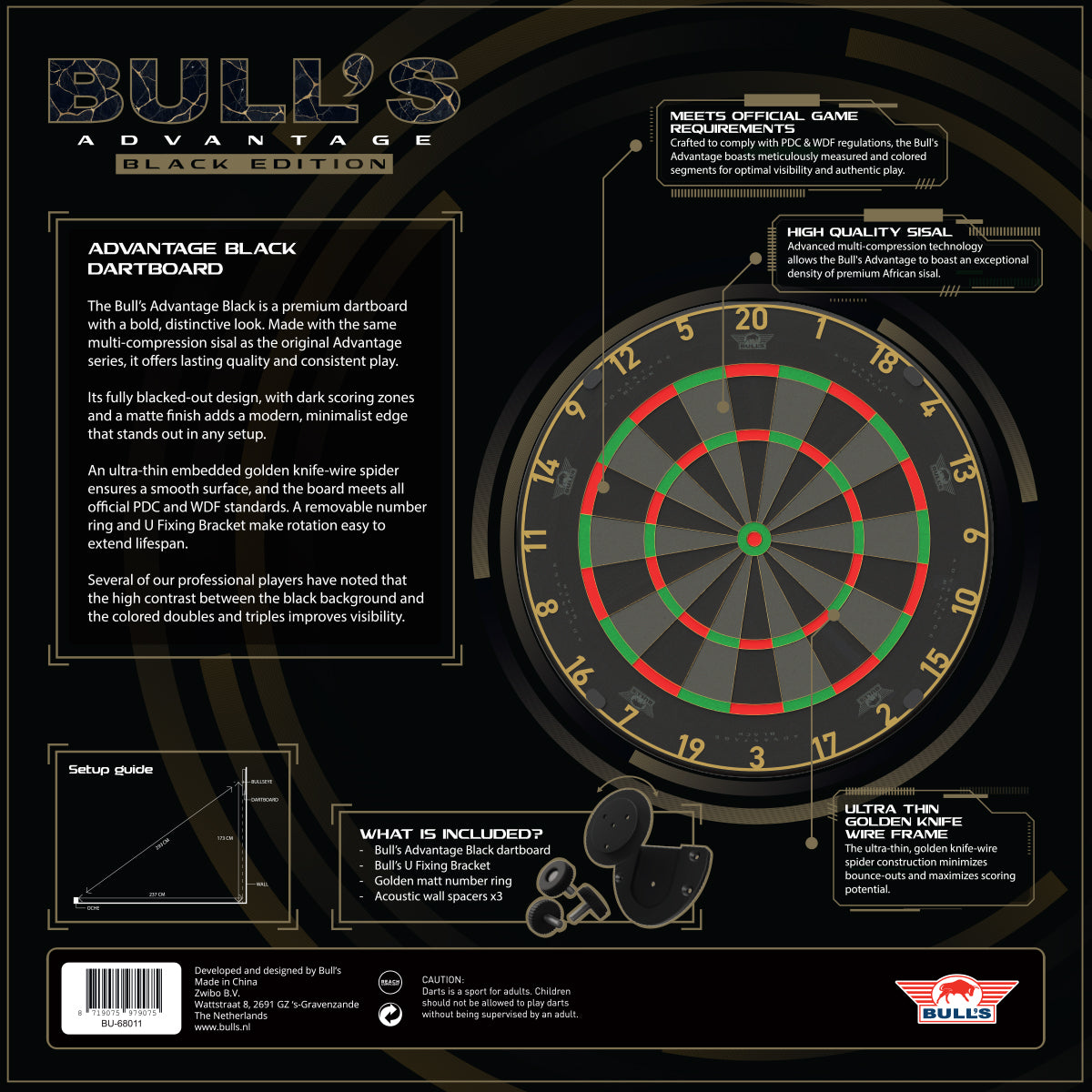 Bull's Advantage Black Professional Dartboard - DreamDarts Dartshop