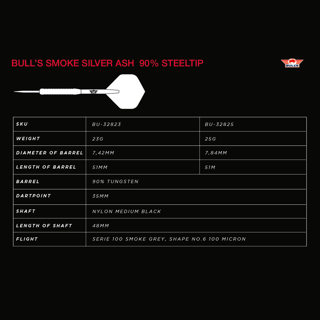 Bull's Smoke Silver Ash 90% Steeldarts - DreamDarts Dartshop