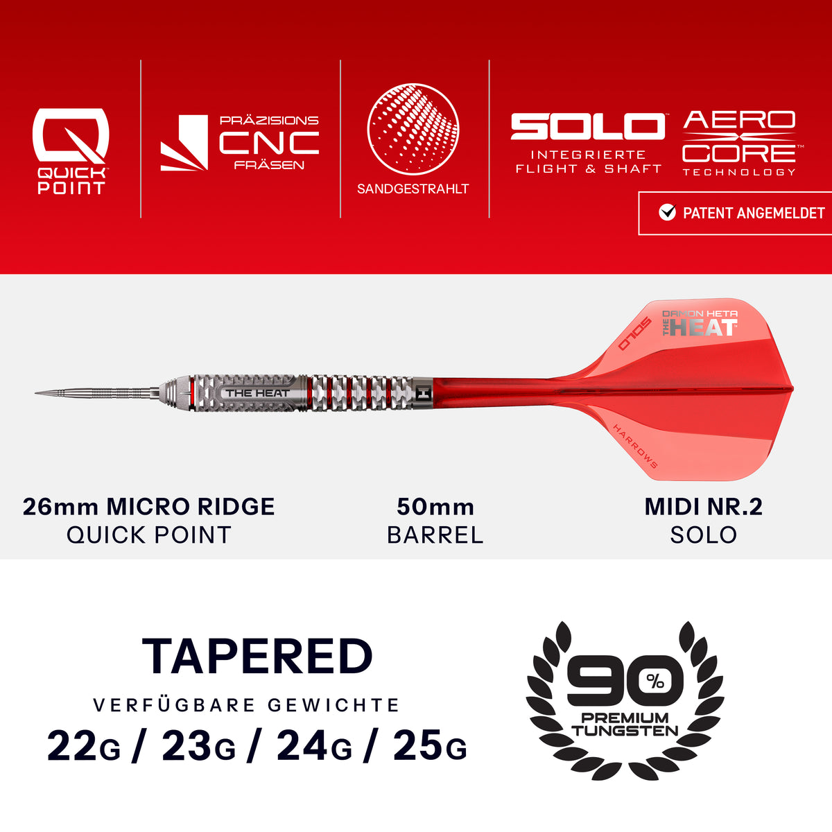 Harrows Damon Heta GEO 90% Quick Point Steeldarts - DreamDarts Dartshop