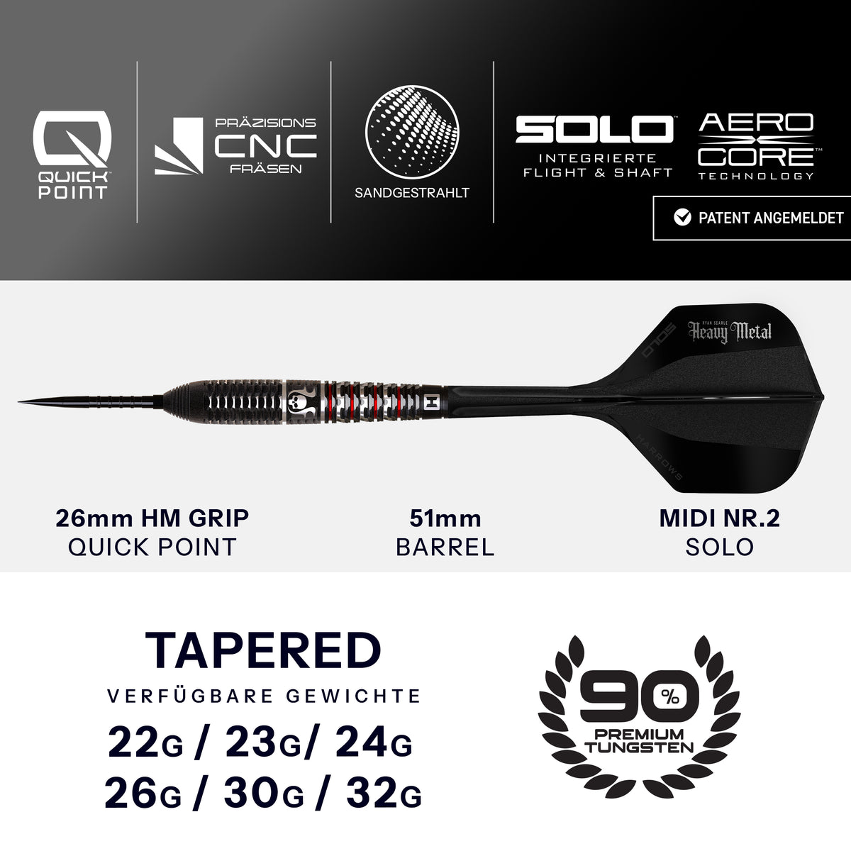 Harrows Ryan Searle GEO 90% Quick Point Steeldarts - DreamDarts Dartshop