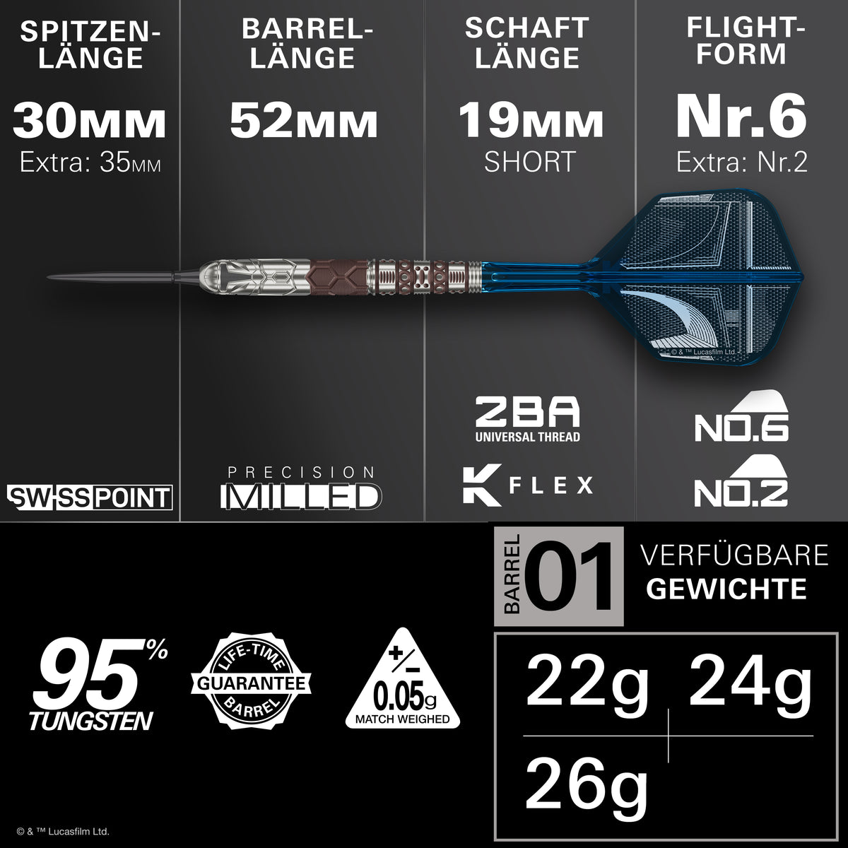 STAR WARS MANDALORIAN 95% SP STEEL TIP DARTS 2026 - DreamDarts Dartshop