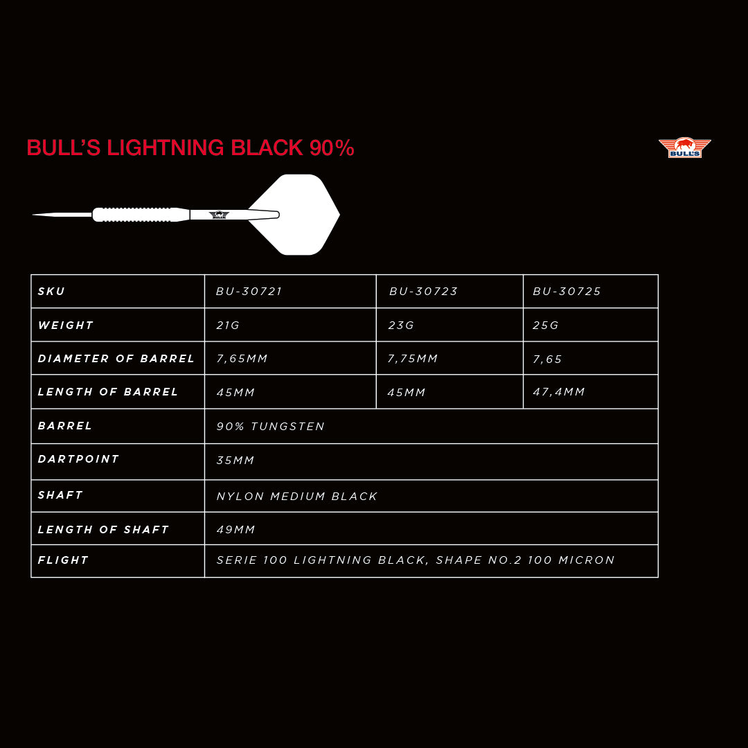 Bull's Lighning Black 90% Steeldarts - DreamDarts Dartshop