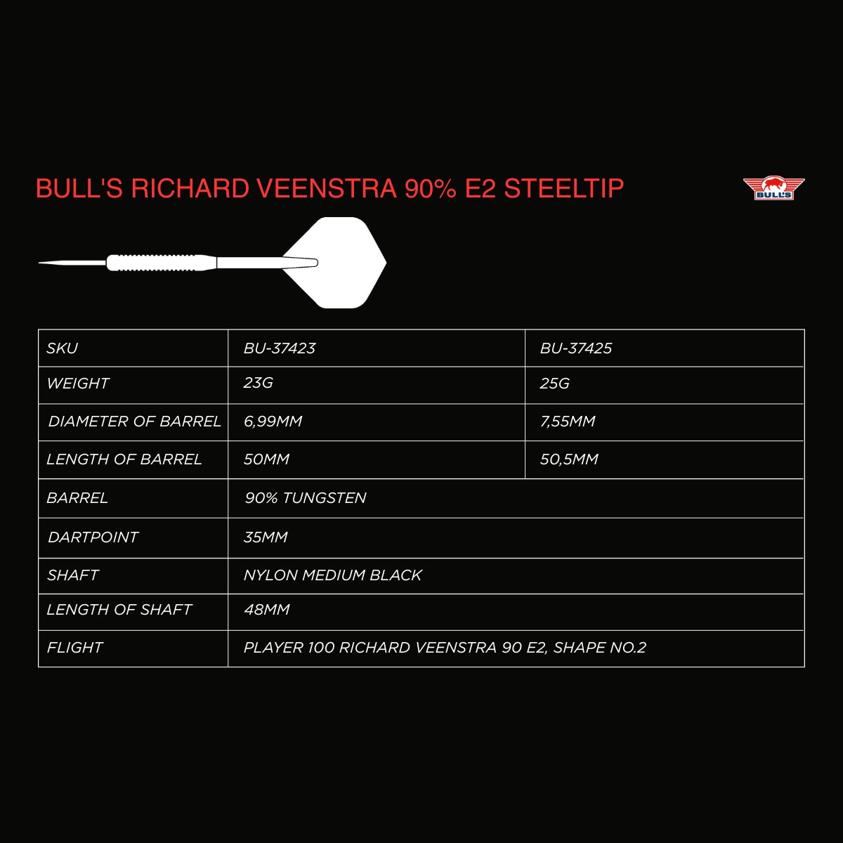 Bull's Richard Veenstra E2 90% Steeldarts - DreamDarts Dartshop
