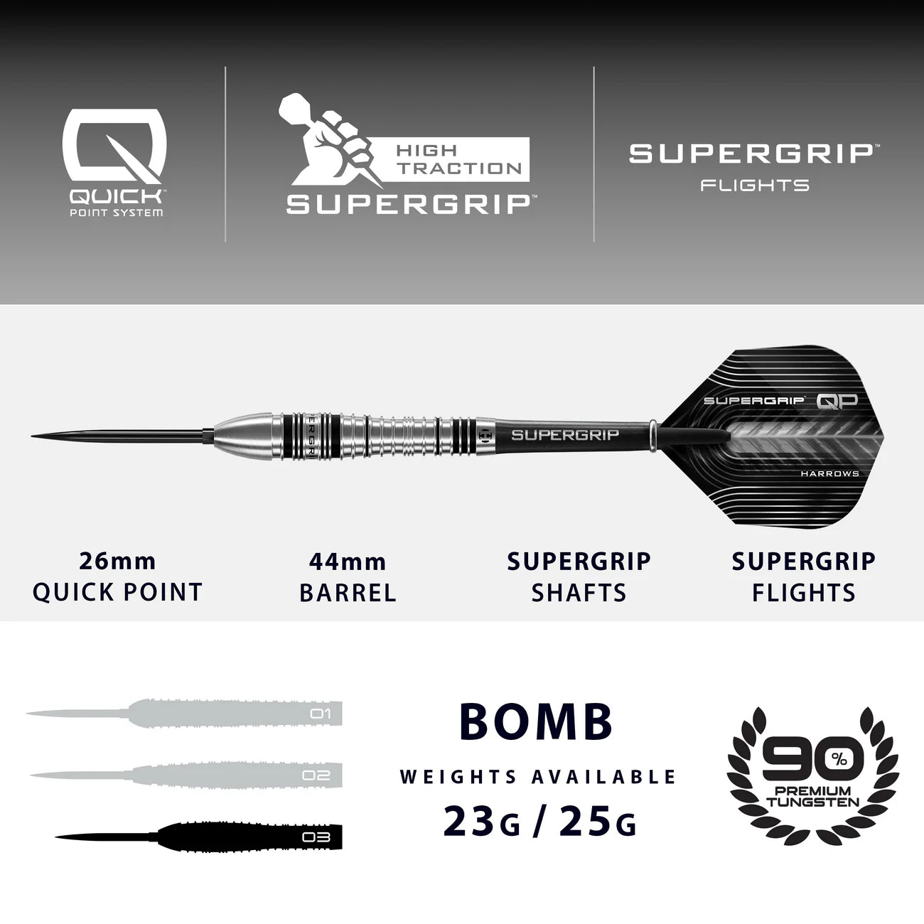 Harrows SUPERGRIP QP BOMB 90% Steeldarts - DreamDarts Dartshop