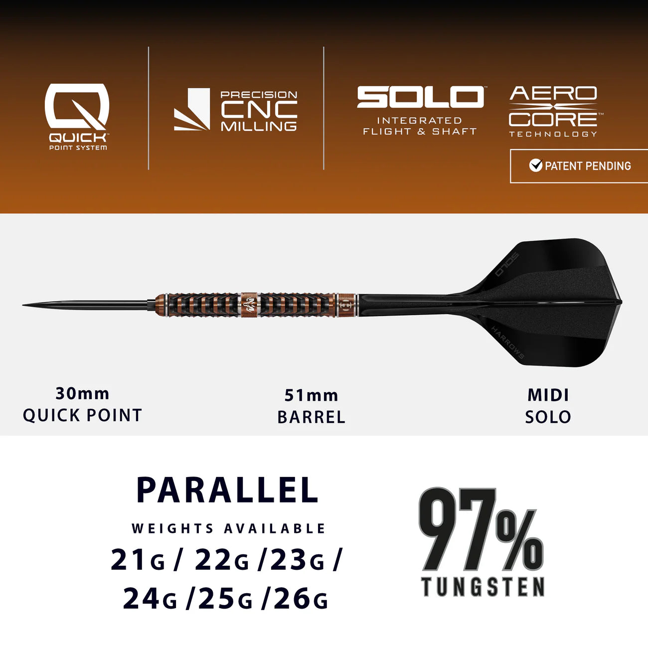 Harrows WOLFRAM TRINITY 97% Steeldarts - DreamDarts Dartshop