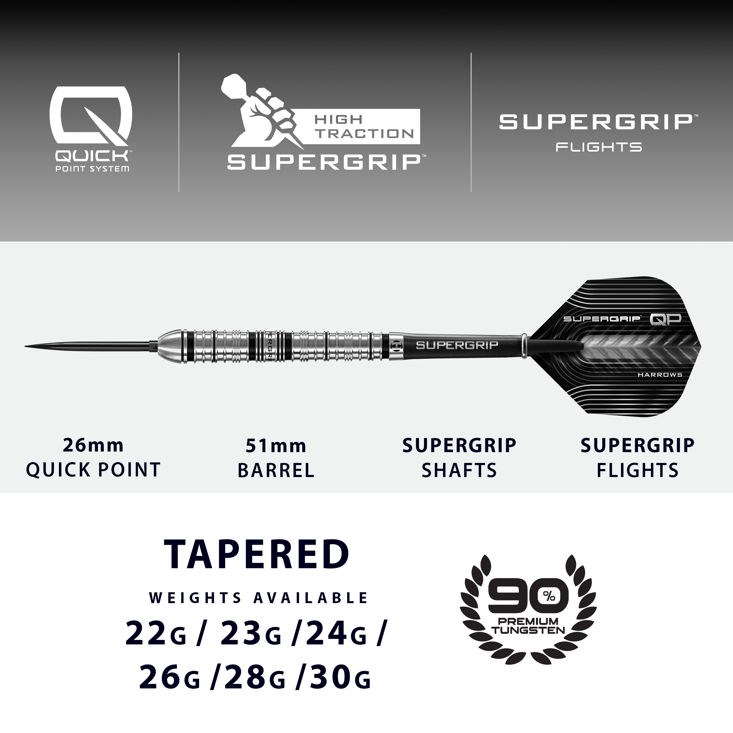 SuperGrip QP Tappered 90% Steeldarts - DreamDarts Dartshop