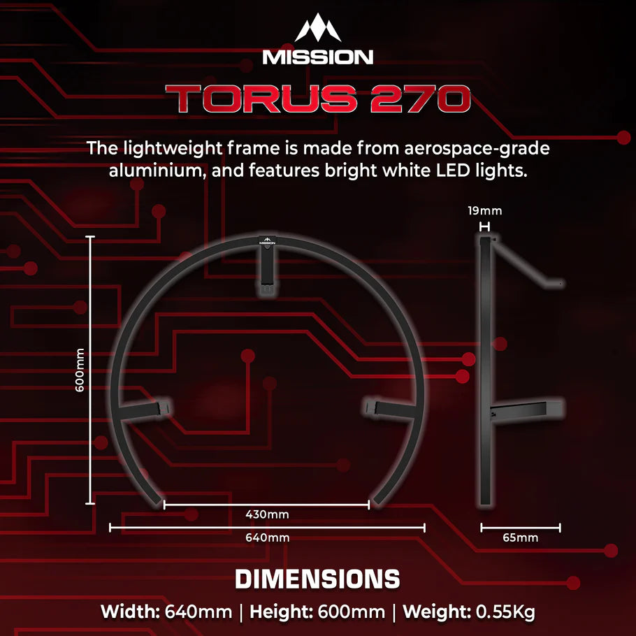 MISSION TORUS 270 - DARTBOARD-BELEUCHTUNG - USB-C - DreamDarts Dartshop