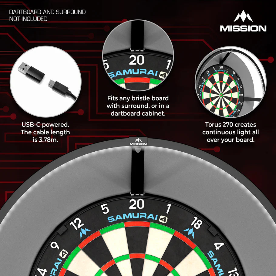 MISSION TORUS 270 - DARTBOARD-BELEUCHTUNG - USB-C - DreamDarts Dartshop