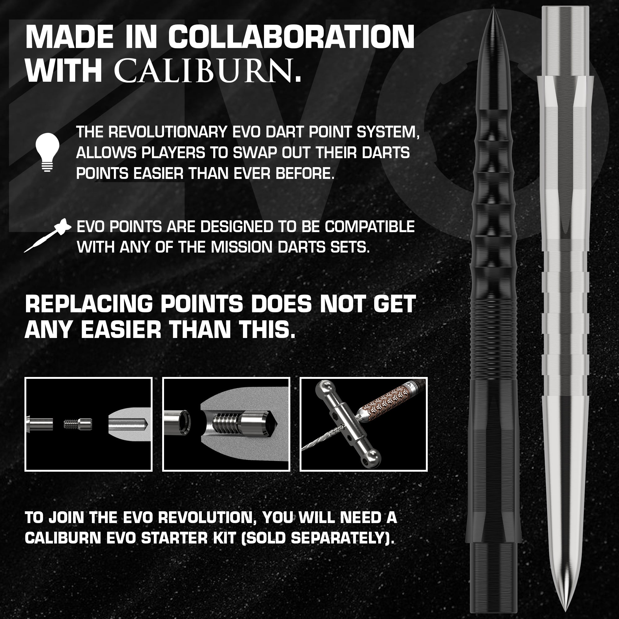 Mission Caliburn EVO Dart Points - Grooved Black - DreamDarts Dartshop