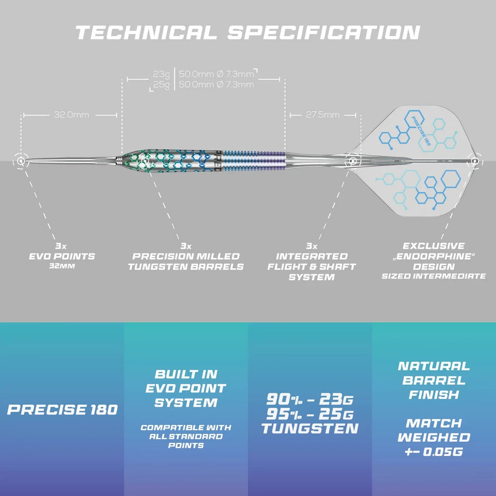 Precise 180 Endorphine 90% Steeldarts - DreamDarts Dartshop