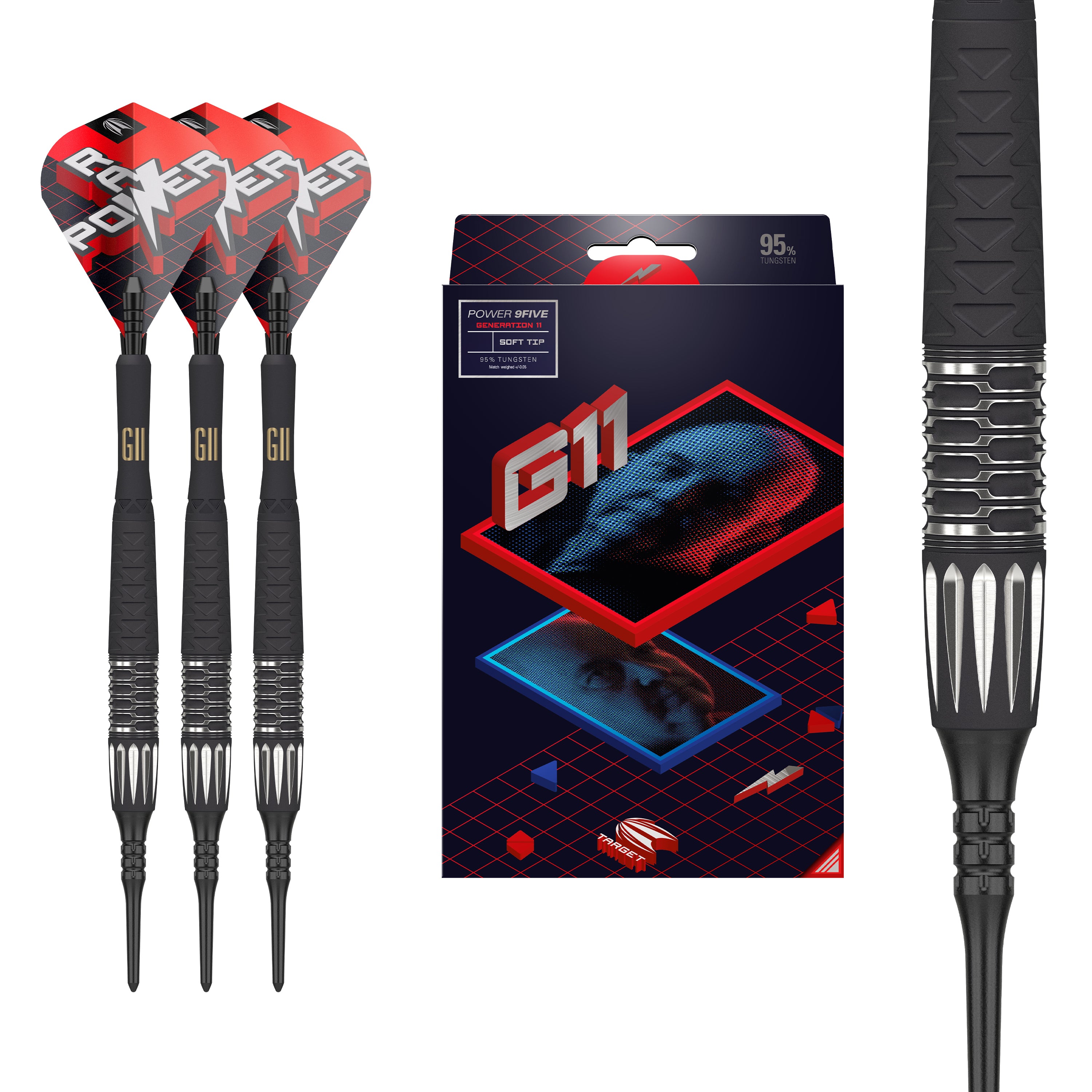 PHIL TAYLOR RAW POWER G11 95% SOFT TIP DARTS - DreamDarts Dartshop