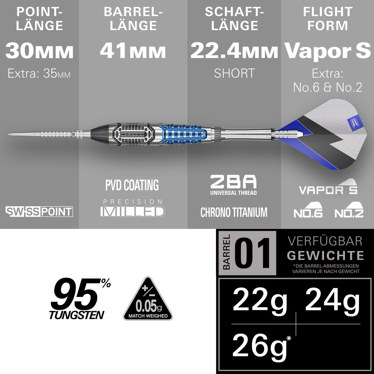 PHIL TAYLOR POWER CHRONO 95% Steeldarts - DreamDarts Dartshop
